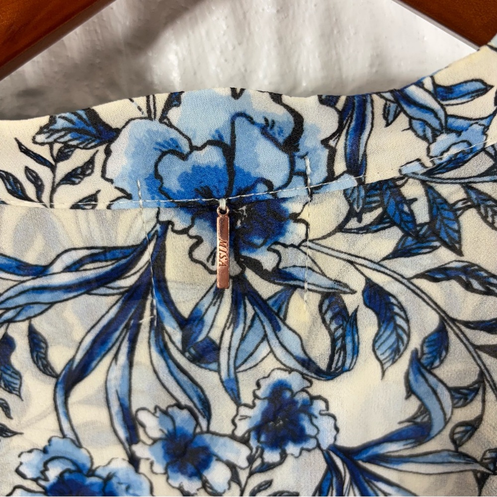 Misa LA Eloisa Indigo Blooms Floral Smocked Waist Tiered Skirt Button Dress - Picture 4 of 6